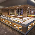 Spacious Modern Hotpot Restaurant Interior With Buffet Counters And Bright Lighting