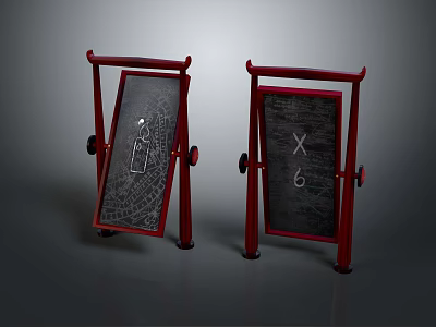 Red Display Shelves with Sturdy Red Frames and Black Display Panels 3d model