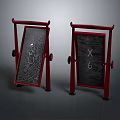 Red Display Shelves with Sturdy Red Frames and Black Display Panels