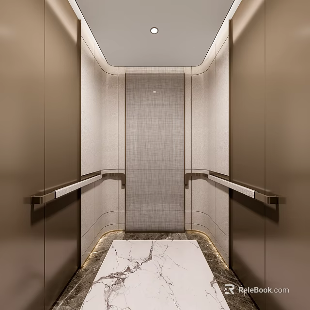 Modern Elevator Hallway With Marble Floor Metal Walls Textured Panel And Elegant Lighting 3d model 