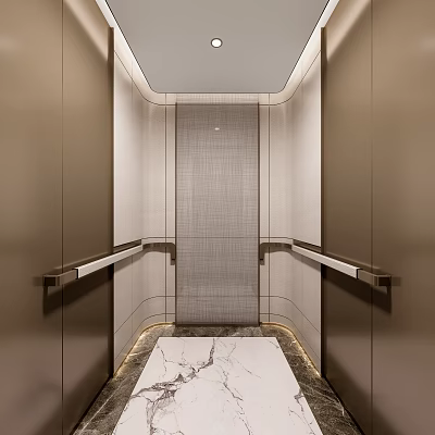 Modern Elevator Hallway With Marble Floor Metal Walls Textured Panel And Elegant Lighting 3d model