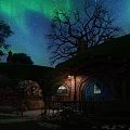 Enchanted Pastoral Landscape Featuring Hobbit Style House Colorful Flowers Green Grass And Wooden Fence