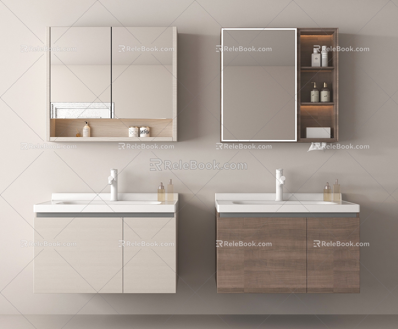 Modern bathroom cabinet Hanging sink faucet mirror 3d model