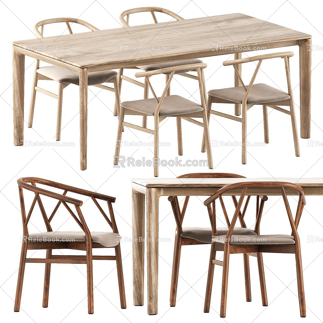 Dining Table and Chair Wooden Dining Table Long Table Solid Wood Single Chair model