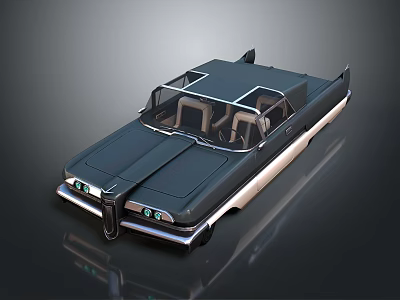 Vintage Classic Car With Dark Streamlined Body And Retro Interior Design Details 3d model
