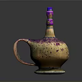 Stylish Gold And Purple Speckled Ceramic Vase With Handle And Purple Top