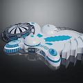 Cartoon Scene Featuring Futuristic Buildings Blue Water Pools White Domes And Circular Structures