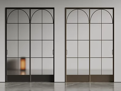 Modern Sliding Doors Black and Brown with Arched Top Metal Frame and Glass Panels 3d model