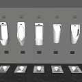 Sleek White Wall Mounted Urinals Neatly Arranged in Modern Bathroom Interior