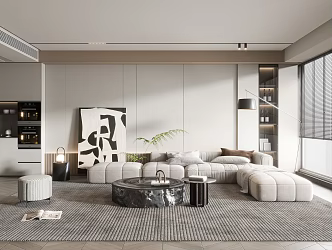 Modern Living Room Cream Living Room Coffee Table Single Sofa Floor Lamp 3d model