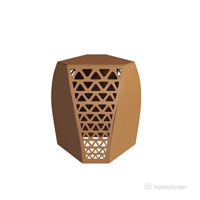 Modern Brown Hexagonal Stool With Geometric Triangular Cutout For Home Decor 3d model