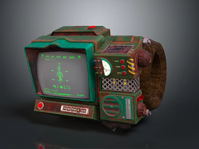 Vintage Wrist Worn Entertainment Device With Green Screen Buttons Knobs And Rustic Texture 3d model