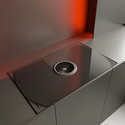 Sleek Modern Built in Kitchen Appliance with Black Glass Countertop Vent 3d model