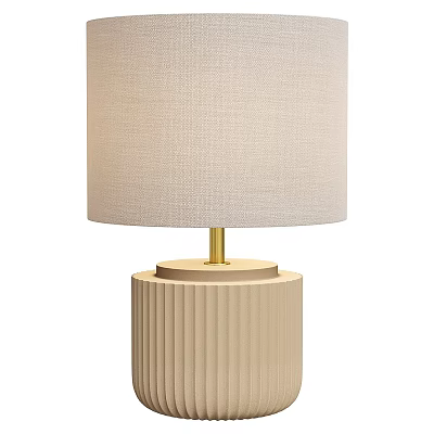 Table Lamp With Beige Pleated Base Golden Stem And Fabric Shade 3d model