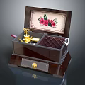 Decorative Ornament Set In Wooden Jewelry Box With Rose Pattern Golden Accents And Velvet Lining