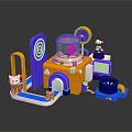 Colorful Commercial Equipment With Purple Target Board Orange Structure And Transparent Dome Interactive Figures