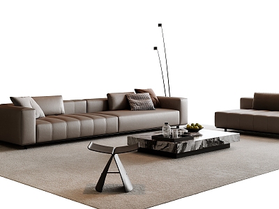 Modern Italian Sofa Coffee Table Combination Leather Sofa Multi-Person Sofa Single Sofa Stool Living Room Sofa Side Table Leisure Chair model