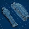 Multiple Human Figures Wrapped In Black Satin Fabric With Blue Straps 3d model