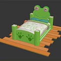 Adorable Green Kids Frog Shaped Bed With White Mattress Footprint Patterns And Orange Base