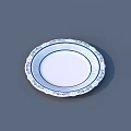 Ceramic Dinnerware Set Featuring White Plate With Blue Floral Rim Decorative Patterns 3d model