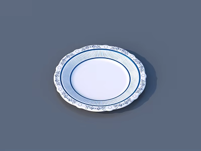 Ceramic Dinnerware Set Featuring White Plate With Blue Floral Rim Decorative Patterns 3d model