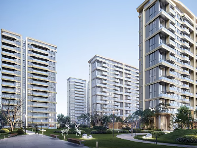 Modern Residential Building With Sleek Facade Large Windows Balconies And Landscaped Surroundings 3d model