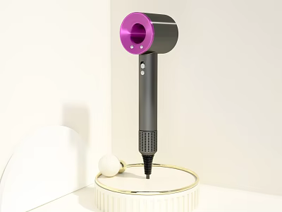 Modern Hair Dryer With Purple Accent On Stand 3d model