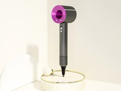 Modern Hair Dryer With Purple Accent On Stand 3d model