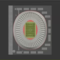 Circular Sports Stadium Model With Red Seats Green Pitch And White Roof