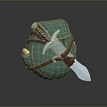3D Model Dagger with Brown Handle Silver Blade on Green Spherical Object Leather Straps 3d model