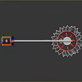 Unique Weapon Design Featuring Orange Blue Components Silver Long Rod Red Spokes And Serrated Wheel