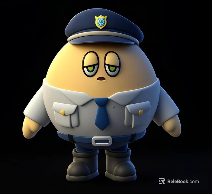 Round Cartoon Police Officer Character From Game Movie With Police Hat Uniform And Tie 3d model 