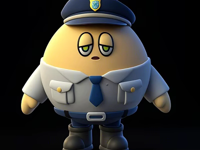 Round Cartoon Police Officer Character From Game Movie With Police Hat Uniform And Tie 3d model