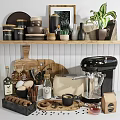 Modern Kitchen Decorative Ornamental Pieces Set With Coffee Machine Toaster Jars Plants And Cutting Boards