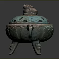 Ancient Chinese Bronze Censer With Carved Lid Animal Handles And Three Legs