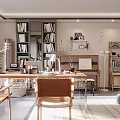 Modern Living Room Interior Design with Bookshelves Chairs Table and Natural Light