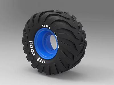 Off Road Monster Truck Tire With Deep Tread And Blue Rim For Extreme Terrain Use 3d model