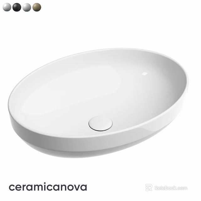 White Oval Shaped Above Counter Washbasin With Smooth Surface And Round Drain Hole 3d model 
