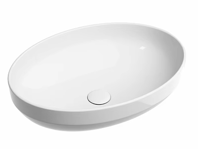 White Oval Shaped Above Counter Washbasin With Smooth Surface And Round Drain Hole 3d model