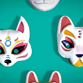Colorful Cat Masks With Various Designs On Teal Background For Home Decor