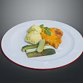 Crispy Fried Chicken Breast With Mashed Potatoes Pickles And Fresh Vegetables On White Plate
