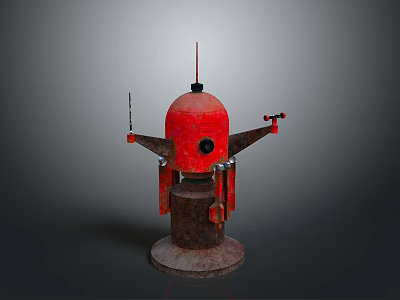 Red Dome Mechanical Device With Brown Base Antenna And Side Brackets 3d model