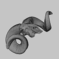 Detailed Ram Skull With Large Curved Horns Isolated On Black Background