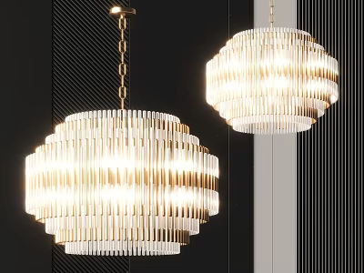 Modern Round Crystal Chandeliers With Vertical Strips And Warm Light For Interior Design 3d model
