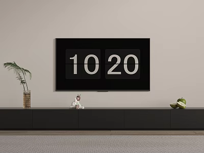Modern TV Stand With Vase Plant Small Ornament Green Fruit And Wall Screen Displaying Numbers 3d model