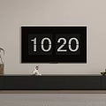 Modern TV Stand With Vase Plant Small Ornament Green Fruit And Wall Screen Displaying Numbers