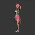 3D Character With Pink Hair In Floral Outfit Green Leaves And Petal Skirt