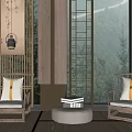 Traditional Style Wooden Frame Leisure Chairs With Linen Cushions And Mountain View