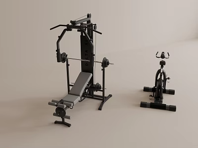 Home Gym Sports Equipment With Multi functional Training Machine And Stationary Bike 3d model