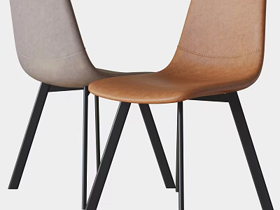 Modern Leisure Chairs with Leather Upholstery and Black Metal Legs in Gray and Brown 3d model